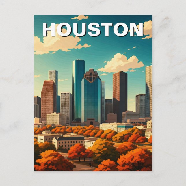 Postal Caída del Houston Texas Skyline Cityscape (Anverso)