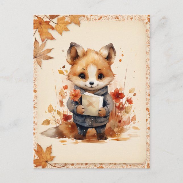 Postal Caída / Otoño Watercolor Fox - (Anverso)
