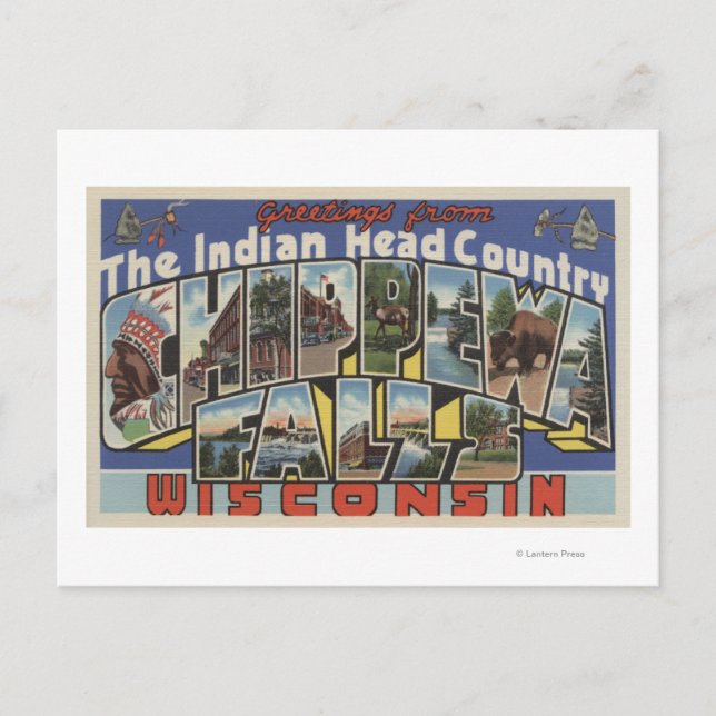 Postal Caídas de Chippewa, Dakota del Sur - Letra grande (Anverso)