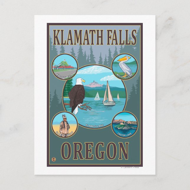 Postal Caídas de Klamath, afiche de viaje de OregonScenic (Anverso)