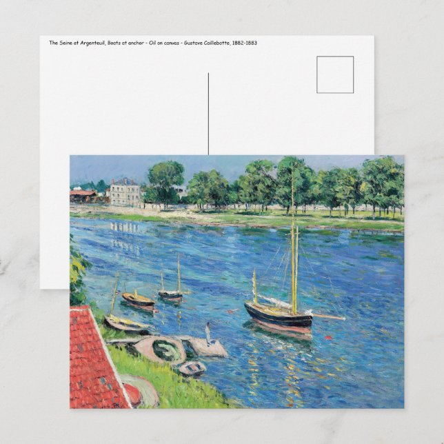 Postal Caillebotte - Sena en Argenteuil, Barcos de ancla (Anverso / Reverso)