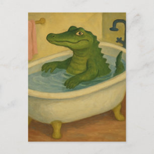 Postal Caimán a la hora del baño