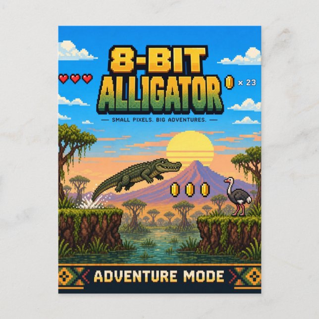 Postal Caimán, Arte de Pixel Retro de 8 Bits (Anverso)