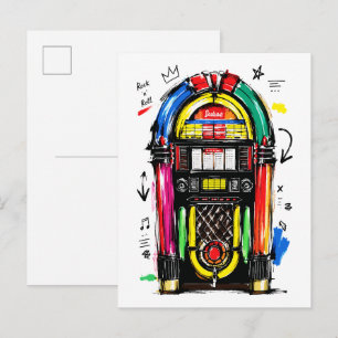 Postal Caja de música de Rock N Roll Arte Retro Colorido