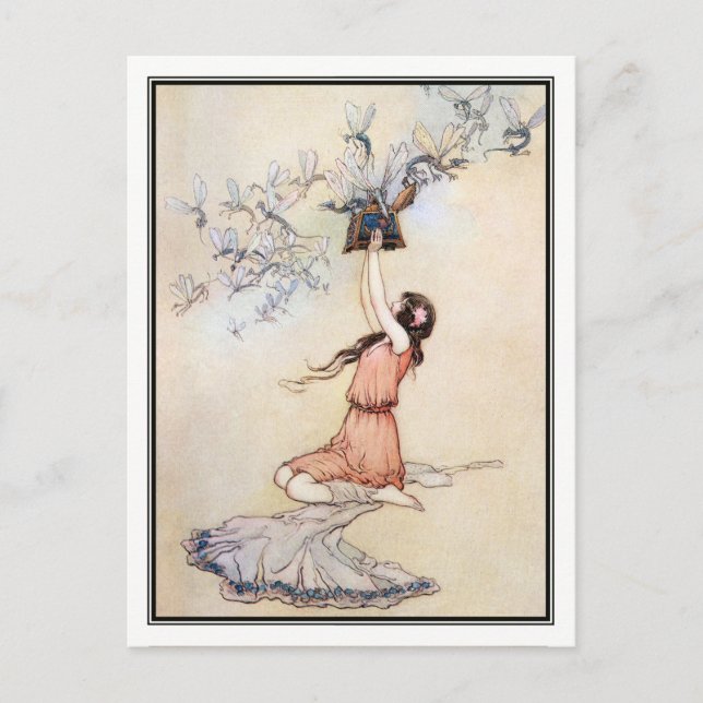 Postal Caja de Pandora por Warwick Goble (Anverso)