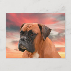 Postal Caja de perro Boxer adorable arte de pintura al ól