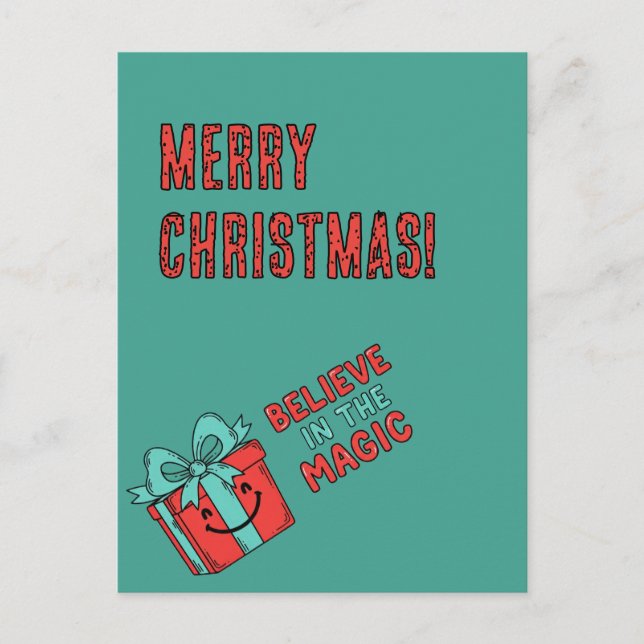 Postal Caja de regalo de Navidad con mensaje alegre (Anverso)