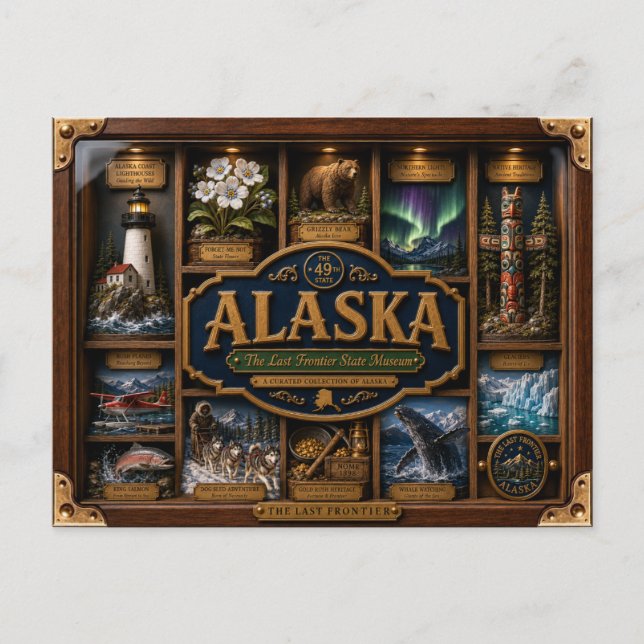 Postal Caja de sombra de Alaska Figurita 3D Estado (Anverso)