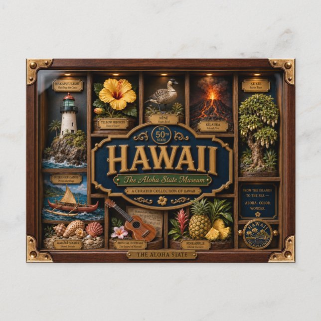 Postal Caja de sombra de Hawaii Figurita 3D Estado (Anverso)