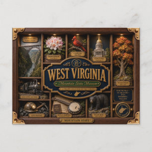 Postal Caja de sombra de Virginia Occidental Figurita 3D 