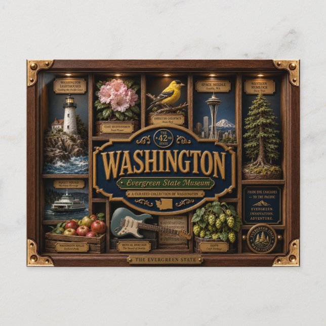 Postal Caja de sombra de Washington Figurita 3D Estado (Anverso)