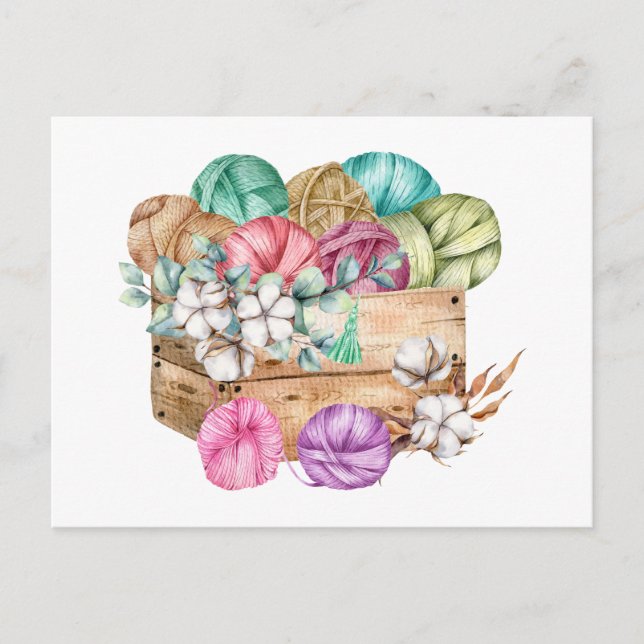 Postal Caja llena de hileras de punto y flores de algodón (Anverso)