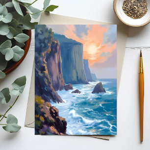 Postal Cala al pie del acantilado Pintura en acuarela d