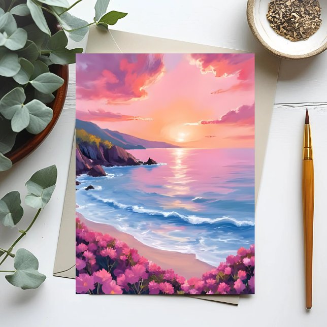 Postal Cala de Flores | Floral Acuarela Océano Rosa (Subido por el creador)
