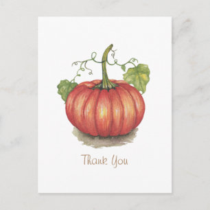 Postal Calabaza Adorable Con Enredaderas En Acuarela