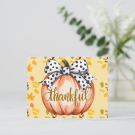 Postal Calabaza Agradecida con Lazo de Lunares