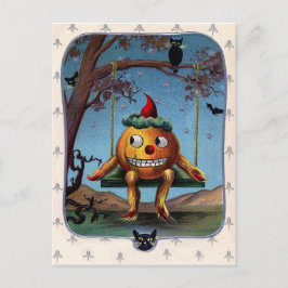 Postal Calabaza asustada en un columpio en la noche de Ha