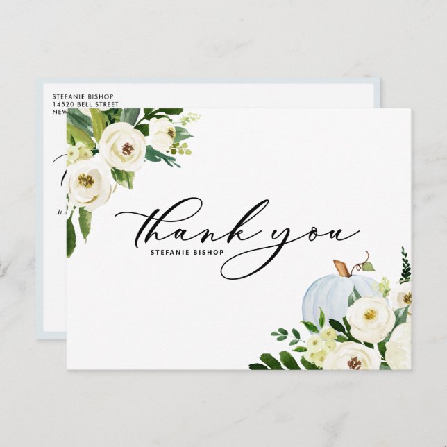 Postal Calabaza azul y agradecimiento de graduación flora (Anverso / Reverso)