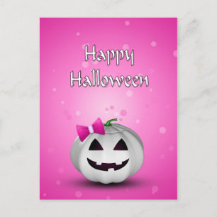 Postal Calabaza Blanca Rosa Halloween Femenino