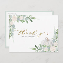 Postal Calabaza blanca y vegetación otoño gracias