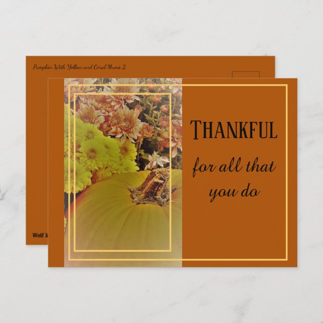 Postal Calabaza con crisantemos 2 / Gracias (Anverso / Reverso)