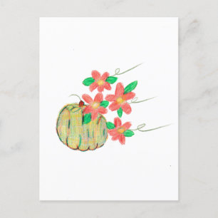 Postal Calabaza con flores rojas