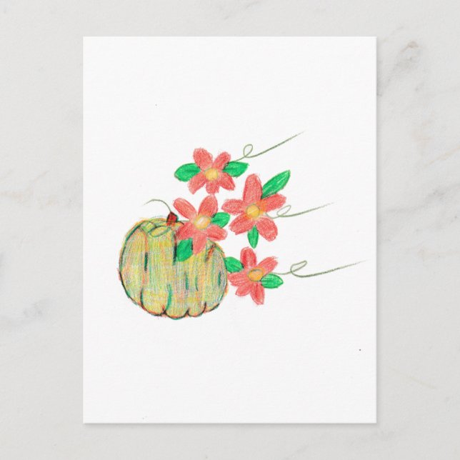 Postal Calabaza con flores rojas (Anverso)