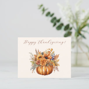 Postal Calabaza de Acción de Gracias con flores-