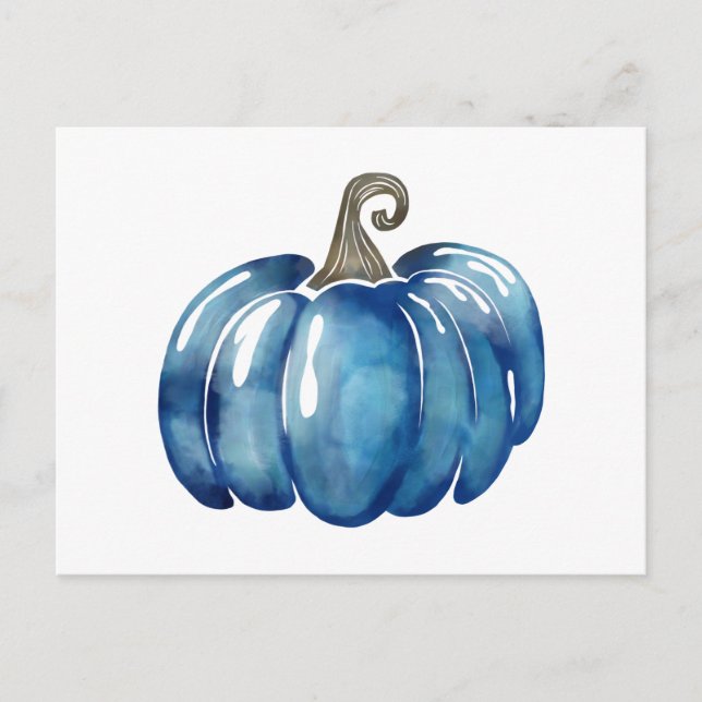 Postal Calabaza de Acción de Gracias de Acuarela Azul Est (Anverso)