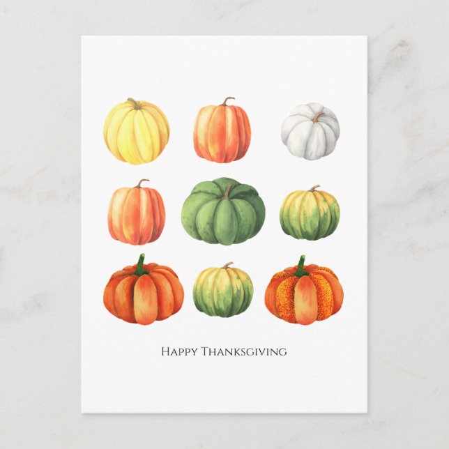 Postal Calabaza de Acción de Gracias de otoño en acuarela (Anverso)
