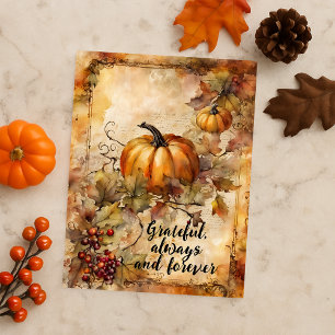 Postal Calabaza de acuarela rústica de Acción de Gracias