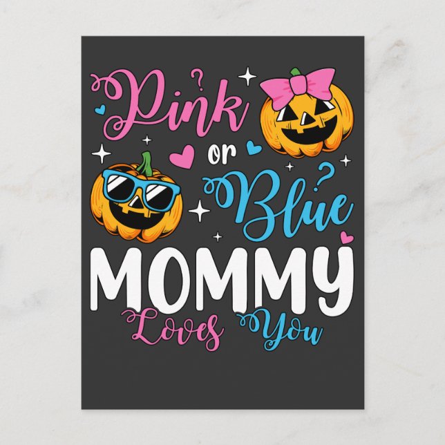 Postal Calabaza de bebé Mamá te ama rosa o azul (Anverso)