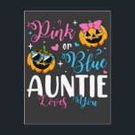 Postal Calabaza de bebé Tía te ama Rosa o Azul<br><div class="desc">Tarjeta postal de diseño gráfico de colección clásica divertida Revelación de género de calabaza de bebé Regalos de Tía te ama Rosa o Azul.</div>