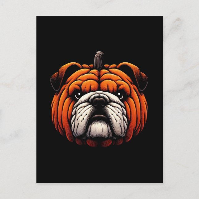 Postal Calabaza de Bulldog inglés - Perro de Halloween (Anverso)