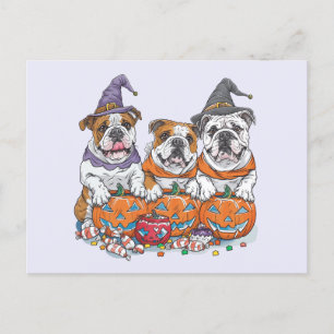 Postal Calabaza de Bulldoges ingleses de Halloween