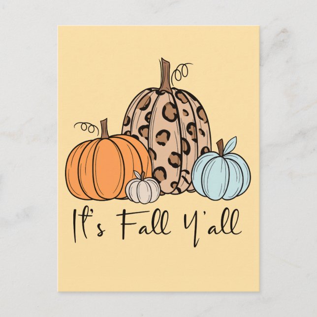 Postal Calabaza de caída de moda | Cita de "It's Fall Yal (Anverso)