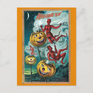 Postal Calabaza de diablo espeluznante de Halloween vinta