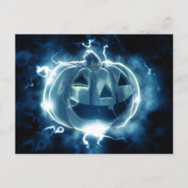 Postal calabaza de Halloween bajo la lluvia