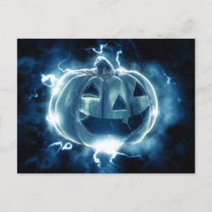 Postal calabaza de Halloween bajo la lluvia