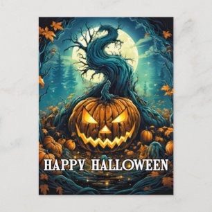 Postal Calabaza de Halloween bajo la luz de la luna