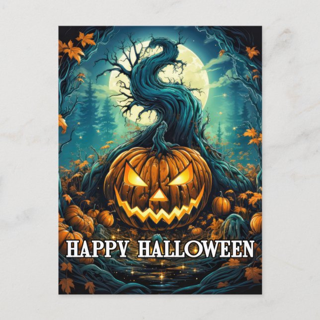 Postal Calabaza de Halloween bajo la luz de la luna (Anverso)