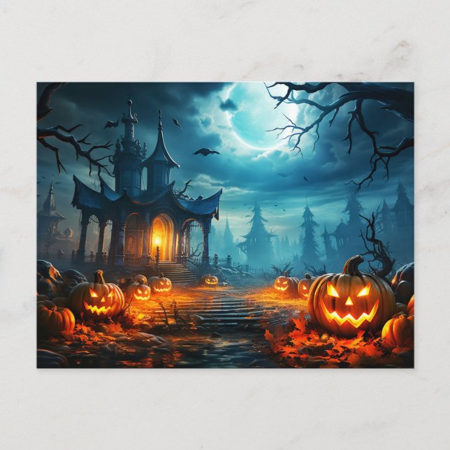 Postal Calabaza de Halloween brillante (Anverso)