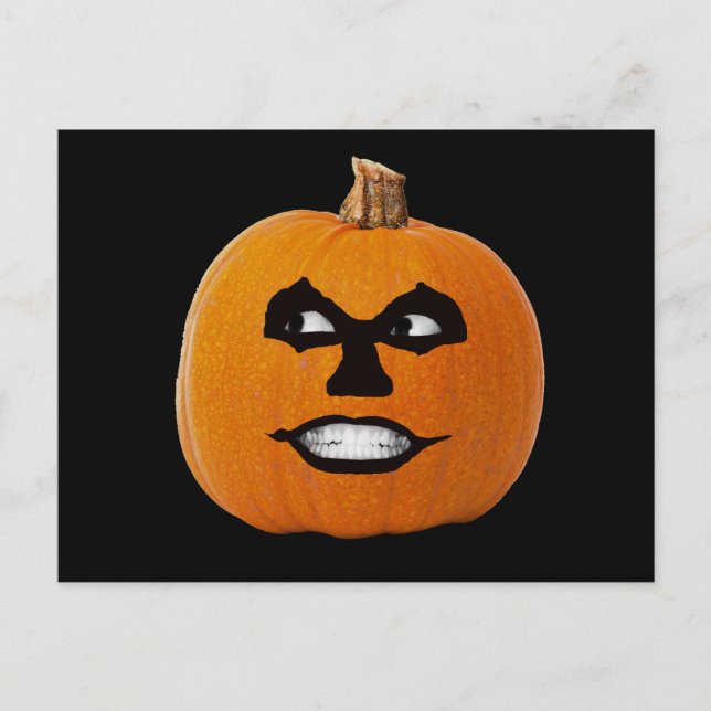 Postal Calabaza de Halloween Cara Siniestra Jack o' Lante (Anverso)