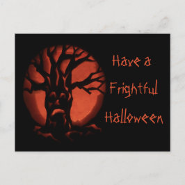 Postal Calabaza de Halloween con árboles muertos brillant