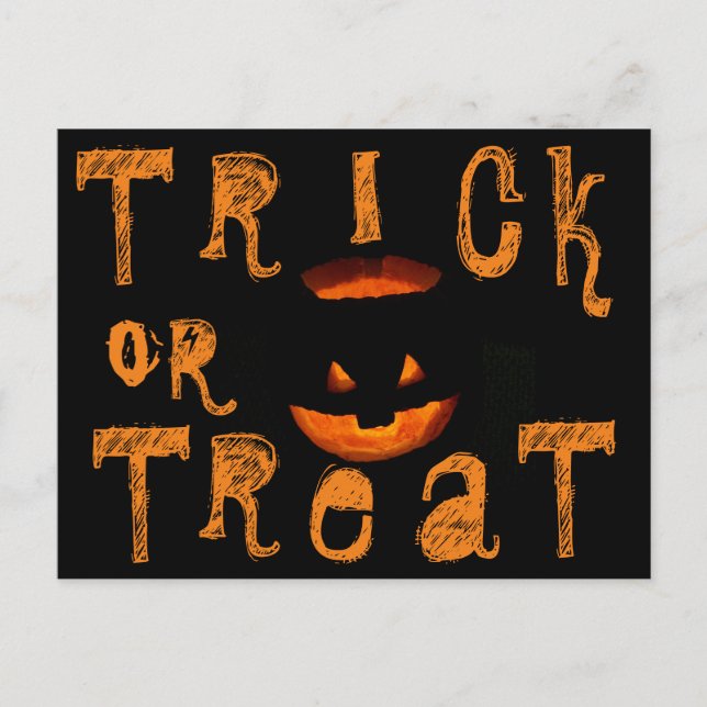 Postal Calabaza de Halloween con truco o truco (Anverso)