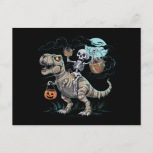 Postal Calabaza de Halloween de T rex de dinosaurio monta