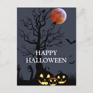 Postal Calabaza de Halloween espantosa bruja noche espant