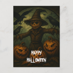 Postal Calabaza de Halloween espantosa bruja noche espant