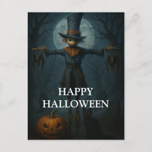 Postal Calabaza de Halloween espeluznante Bruja Noche esp