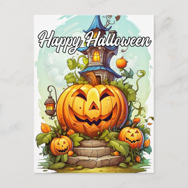 Postal Calabaza de Halloween Feliz (Anverso)